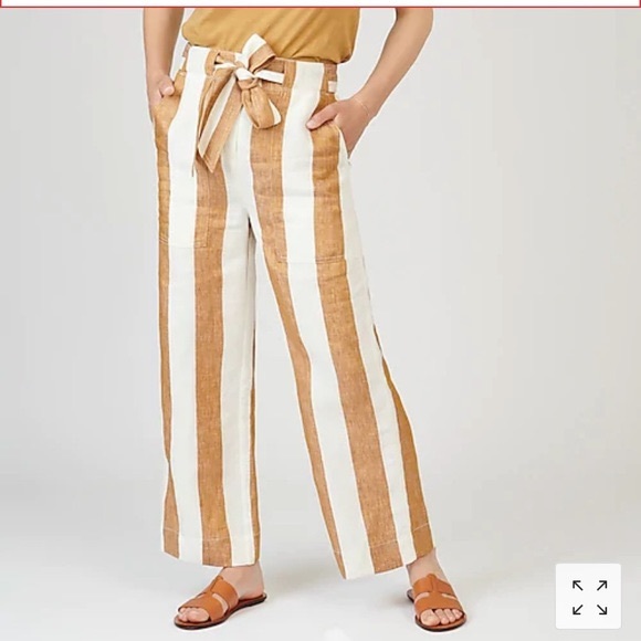 J. Crew Pants - J. Crew Wide-Leg Striped Linen Pants in White and Tan